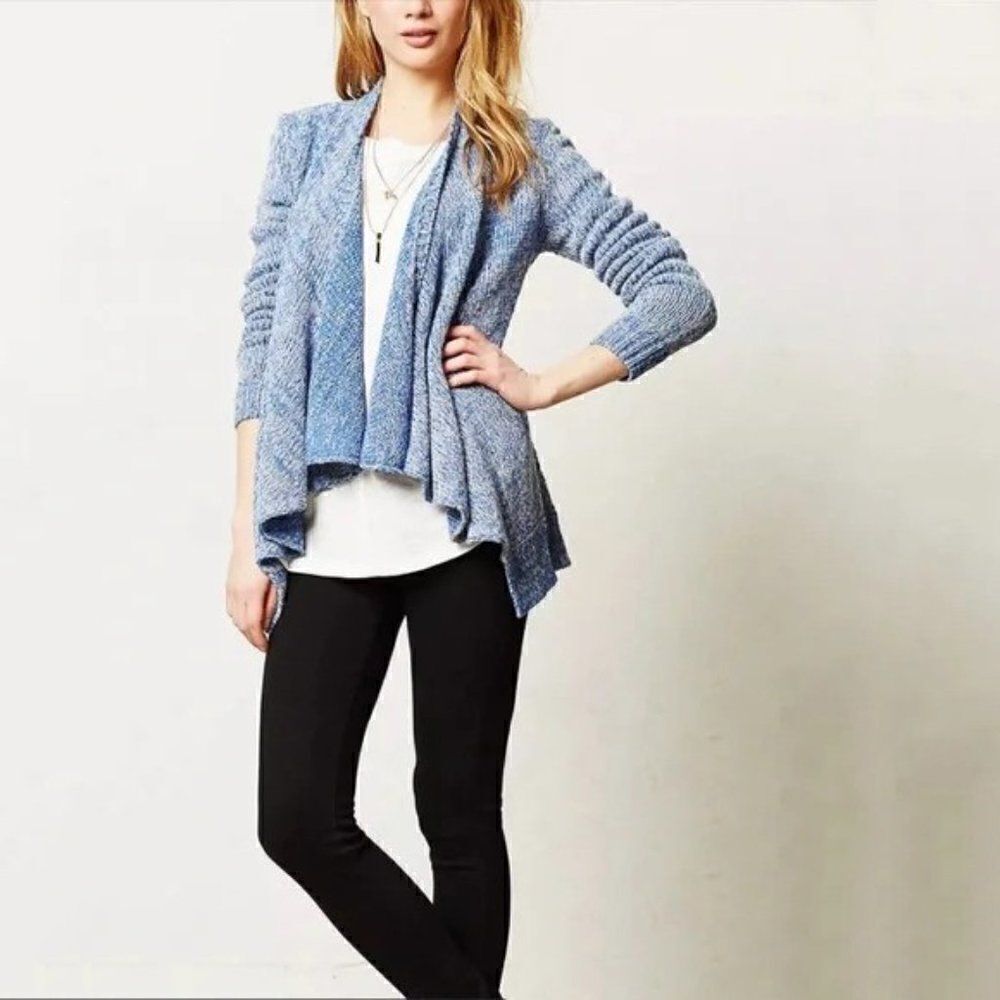 Anthropologie Moth Winnie Blue Marled Knit Open Draped Cardigan